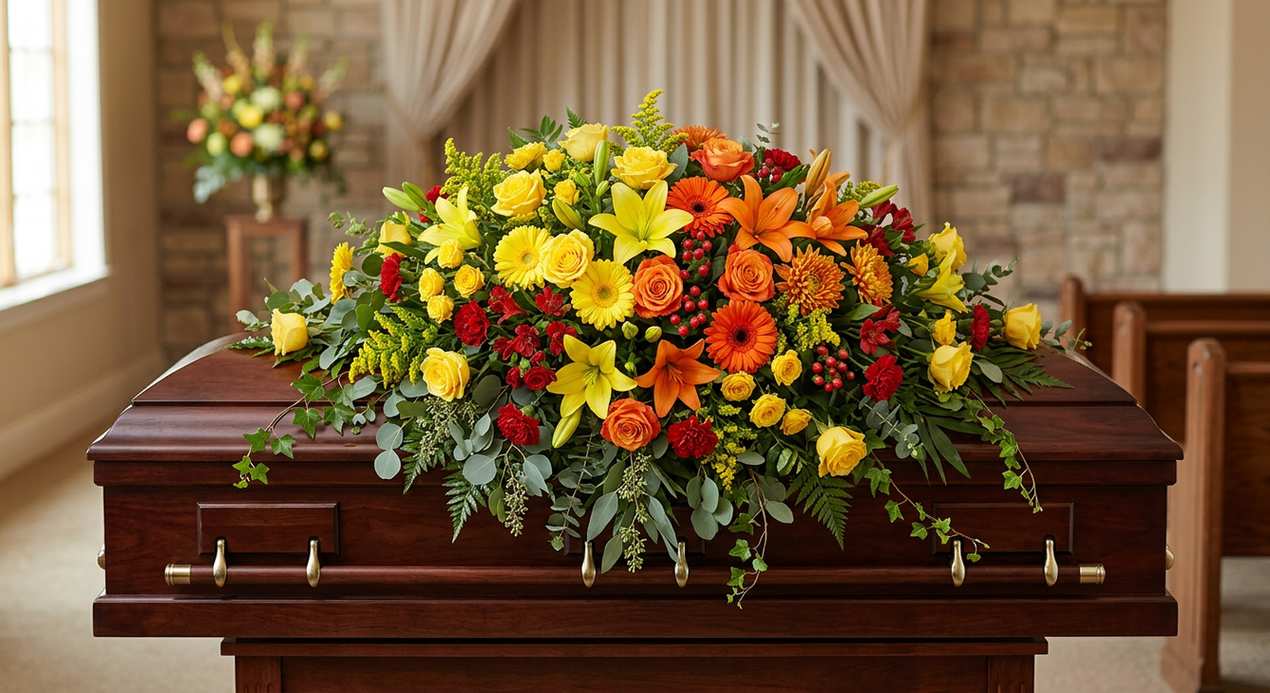 Sunset Blooms Casket Spray
